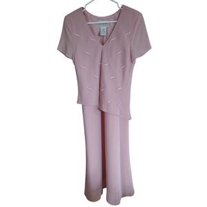 Karin Stevens Dress Pink Chiffon Formal Embroidered Rhinestones Womens Twelve